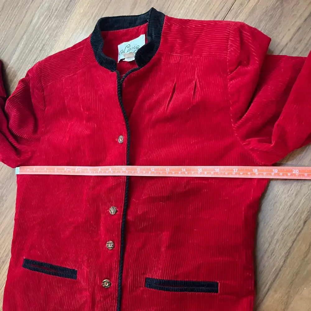 Lanz Original Vintage Blazer Size S Red Corduroy Black Trim Lined Jacket